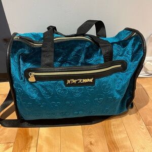velvet and blue with skulls betsey johnson duffel bag